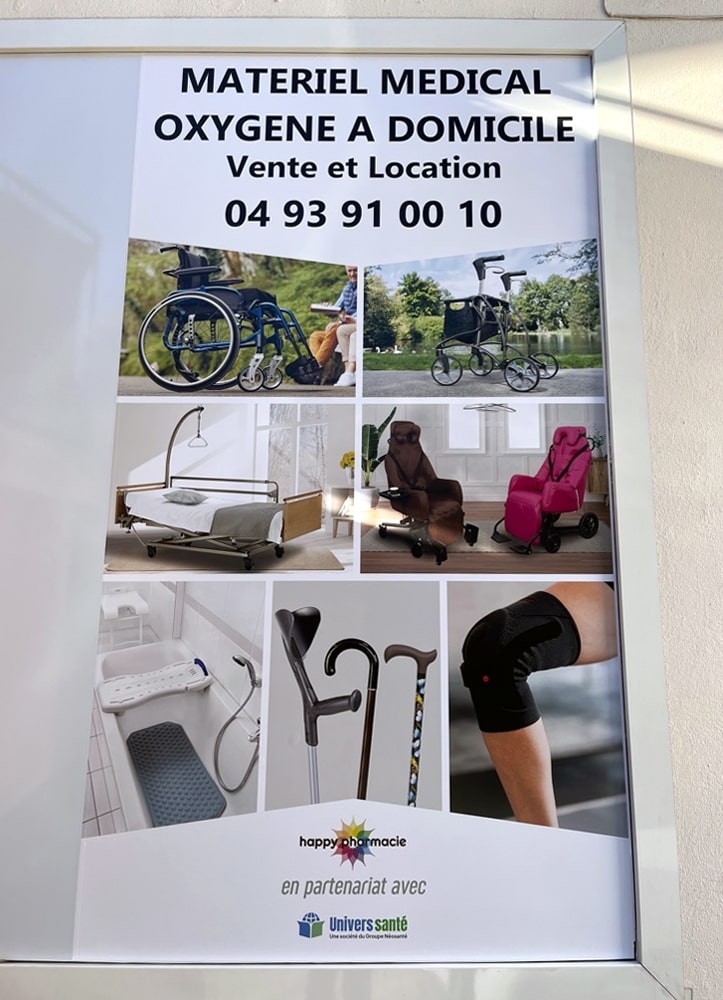 Vitrophanie sur le matériel médical et l'orthopédie.