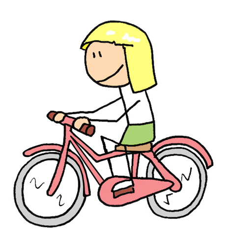 Illustration d'une jeune fille faisant du vélo pour un manuel d'apprentissage pour enfant.