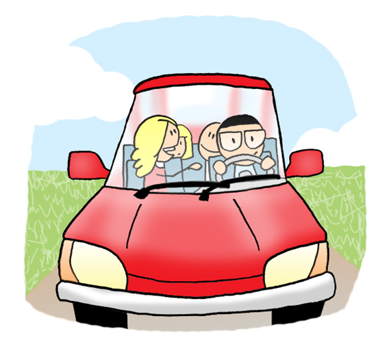 Illustration d'une famille en voiture.